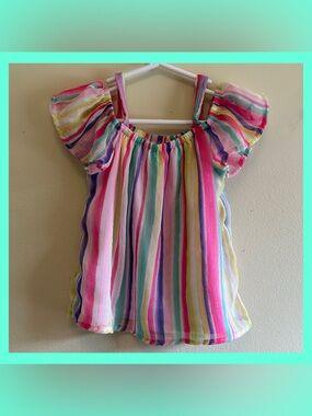 Wonder Nation Girls Multicolor Striped Off-Shoulder Top - Bright Rainbow